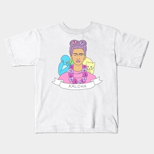 Frida kahlo artist feminist hawaiian kawaii pastel print Kids T-Shirt